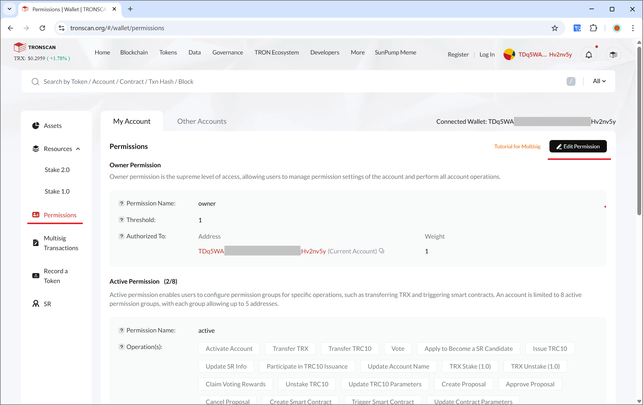 Navigation to permissions tab