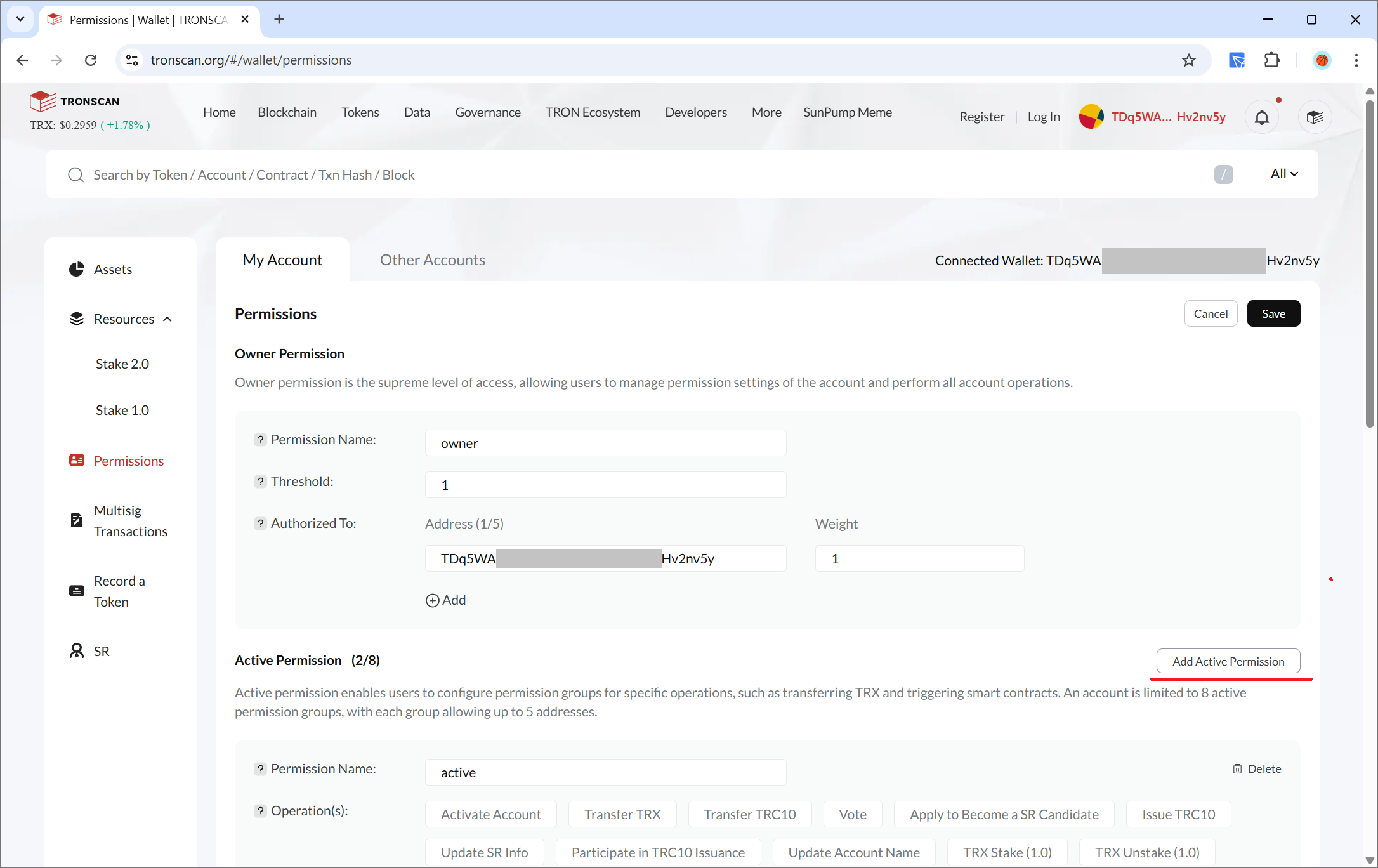 Add Active Permission button